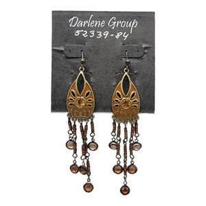 Darlene Group Bohemian Style Champagne Glass Bead Graduated Dangle Earrings Taup